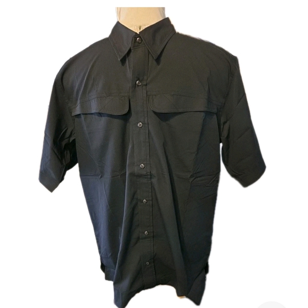 Tru- Spec Mens Large Ultralight Short Sleeve Field Snap Shirt Black NEW